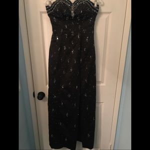 Mori Lee Strapless High Slit Beaded Dress